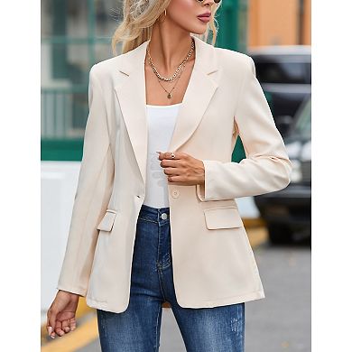 Women's Casual Blazer Jacket Open Front Long Sleeve Work Office Suit Blazers With Waistband