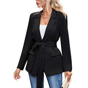 Women's Casual Blazer Jacket Open Front Long Sleeve Work Office Suit Blazers With Waistband