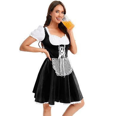 Womens Oktoberfest German Dirndl Dress Traditional Bavarian Costume Beer Carnival Outfit Slim Fit