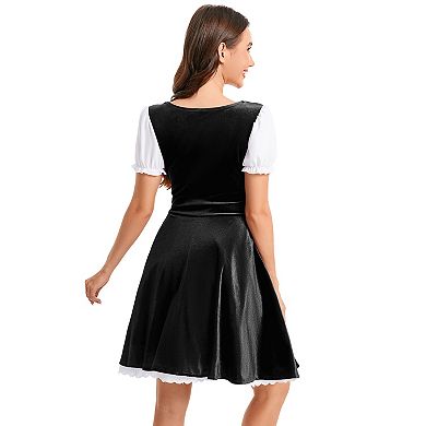 Womens Oktoberfest German Dirndl Dress Traditional Bavarian Costume Beer Carnival Outfit Slim Fit