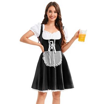 Womens Oktoberfest German Dirndl Dress Traditional Bavarian Costume Beer Carnival Outfit Slim Fit
