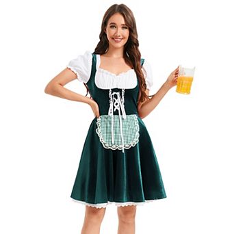 Womens Oktoberfest German Dirndl Dress Traditional Bavarian Costume Beer Carnival Outfit Slim Fit