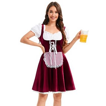 Womens Oktoberfest German Dirndl Dress Traditional Bavarian Costume Beer Carnival Outfit Slim Fit