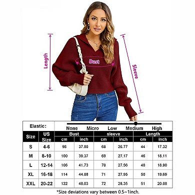 Women Soild Polo V Neck Sweater Long Sleeve Knitwear Pullover Jumper Tops