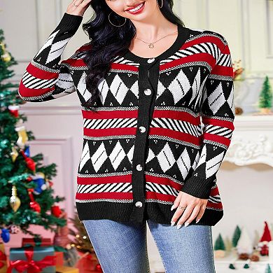 Women's Christmas Sweater Cardigans Long Sleeve Open Front Button Down Knitted Coats Outfits