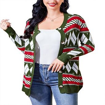 Women's Christmas Sweater Cardigans Long Sleeve Open Front Button Down Knitted Coats Outfits