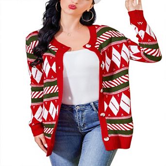 Women's Christmas Sweater Cardigans Long Sleeve Open Front Button Down Knitted Coats Outfits