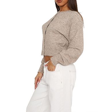 Women's Cropped Cardigan Sweater Long Sleeve Button Knit Cute Front Open Cropped Top