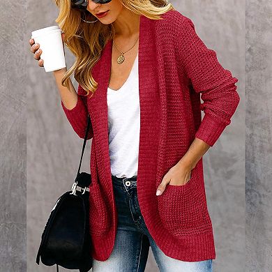 Women's Long Sleeve Cardigan Draped Sweater Jacket Casual Loose Knitted Sweater Coat