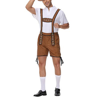 Men's 2 Pcs German Oktoberfest Clothing Set Bavarian Lederhosen Shirts Set Halloween Outfit