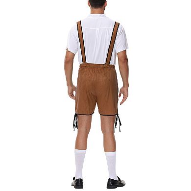 Men's 2 Pcs German Oktoberfest Clothing Set Bavarian Lederhosen Shirts Set Halloween Outfit