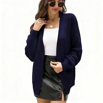 Women Long Sleeve V Neck Cable Knit Solid Color Sweater Cardigan