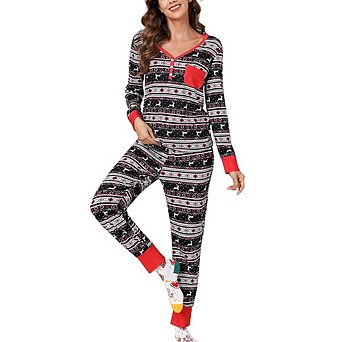 Christmas Pajama Set V Neck Holiday Pajamas Button Down Long Sleeve Christmas Pajamas 2 pc PJ Set