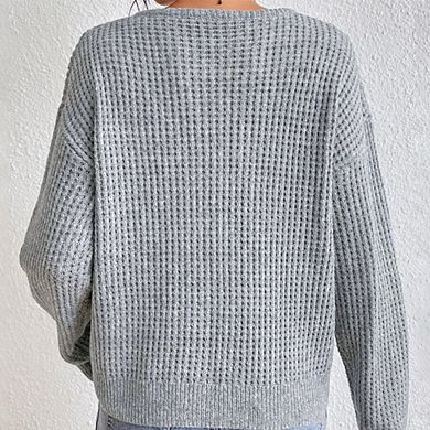 Womens V Neck Long Sleeve Casual Sweater Knit Pullover Tops