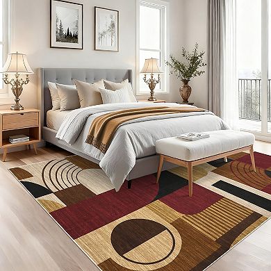 Washable Rug Bordered Foldable Indoor Carpet Ultra-Soft Stain-Resistant Low Pile Floor Cover