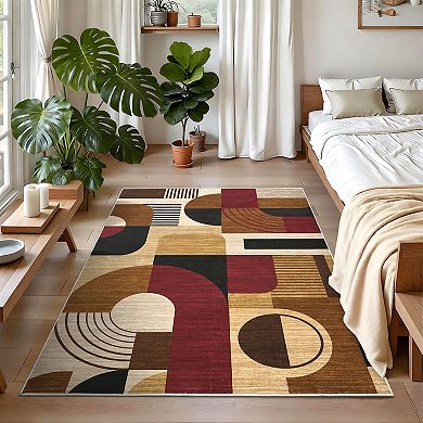 Washable Rug Bordered Foldable Indoor Carpet Ultra-Soft Stain-Resistant Low Pile Floor Cover