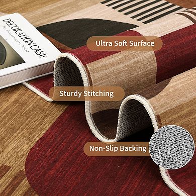 Washable Rug Bordered Foldable Indoor Carpet Ultra-Soft Stain-Resistant Low Pile Floor Cover