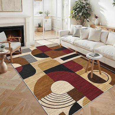 Washable Rug Bordered Foldable Indoor Carpet Ultra-Soft Stain-Resistant Low Pile Floor Cover
