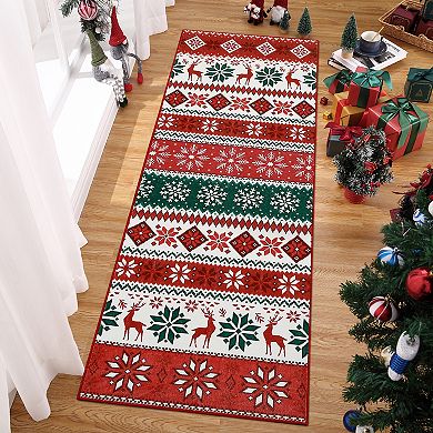 Christmas Bedroom Rug Non-Slip Snowflake Throw Carpet, Stain-Resistant Xmas Holiday Indoor Rug