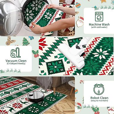 Christmas Bedroom Rug Non-Slip Snowflake Throw Carpet, Stain-Resistant Xmas Holiday Indoor Rug