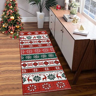 Christmas Bedroom Rug Non-Slip Snowflake Throw Carpet, Stain-Resistant Xmas Holiday Indoor Rug