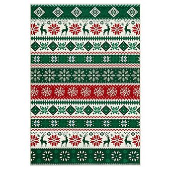 Christmas Bedroom Rug Non-Slip Snowflake Throw Carpet, Stain-Resistant Xmas Holiday Indoor Rug