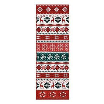 Christmas Bedroom Rug Non-Slip Snowflake Throw Carpet, Stain-Resistant Xmas Holiday Indoor Rug
