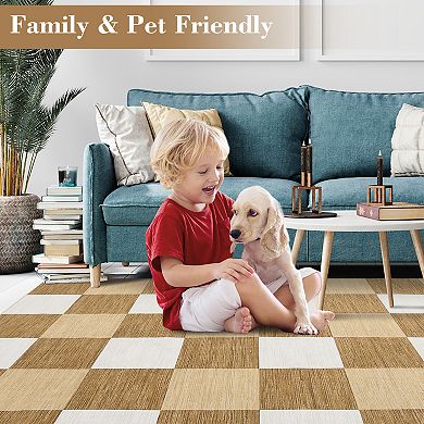 Washable Rug Modern Checkered Plaid Rug Foldable Indoor Carpet Ultra-Soft Geometric Floor Cover