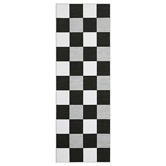 Washable Rug Modern Checkered Plaid Rug Foldable Indoor Carpet Ultra-Soft Geometric Floor Cover