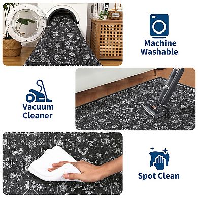 Vintage Machine Washable Rug with Non Slip Backing, Traditional Oriental Low Pile Foldable Carpet