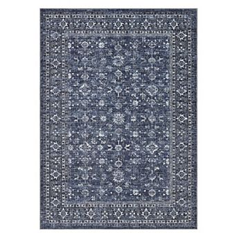 Vintage Machine Washable Rug with Non Slip Backing, Traditional Oriental Low Pile Foldable Carpet