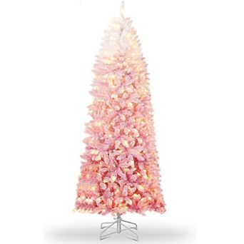 Slim Artificial Christmas Tree w/Sturdy Metal Stand,Skinny Xmas Tree, Pink Gradien