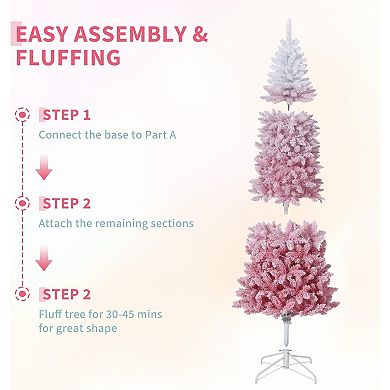 Slim Artificial Christmas Tree w/Sturdy Metal Stand,Skinny Xmas Tree, Pink Gradien