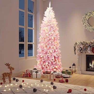 Slim Artificial Christmas Tree w/Sturdy Metal Stand,Skinny Xmas Tree, Pink Gradien