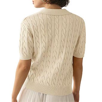 T-Shirt Collar Knit Top Women Short Sleeve Slim Fit Soft Everyday Pullover