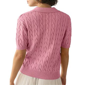 T-Shirt Collar Knit Top Women Short Sleeve Slim Fit Soft Everyday Pullover