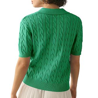 T-Shirt Collar Knit Top Women Short Sleeve Slim Fit Soft Everyday Pullover