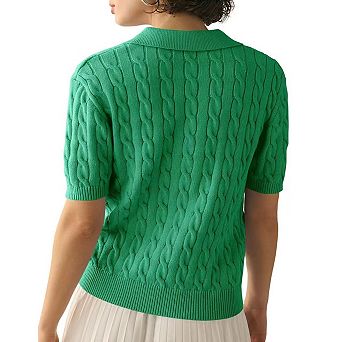 T-Shirt Collar Knit Top Women Short Sleeve Slim Fit Soft Everyday Pullover