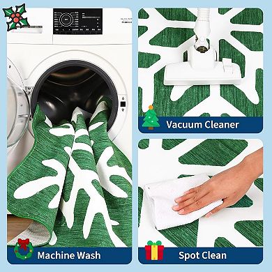 Machine Washable Snow Pattern Christmas Snowflake Rug Ultra-Soft Holiday Decorative Throw Carpet