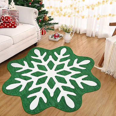 Machine Washable Snow Pattern Christmas Snowflake Rug Ultra-Soft Holiday Decorative Throw Carpet