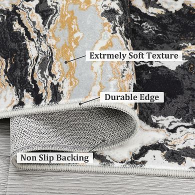 Abstract Marble Accent Rug, Soft Luxury Carpet for High Traffic Areas, Washable Rugs