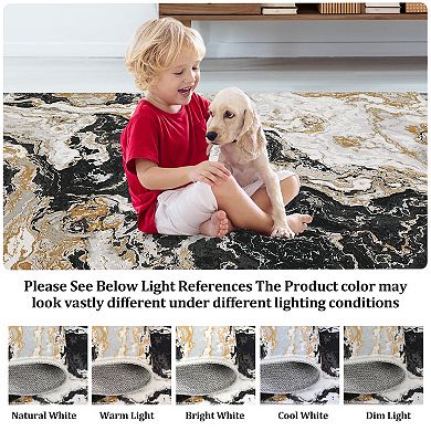 Abstract Marble Accent Rug, Soft Luxury Carpet for High Traffic Areas, Washable Rugs