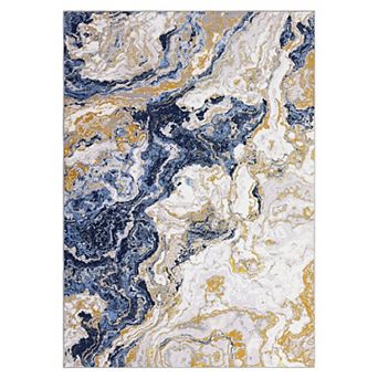 Abstract Marble Accent Rug, Soft Luxury Carpet for High Traffic Areas, Washable Rugs