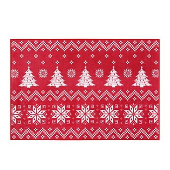 Christmas Rug Non-Slip Washable Snowflake Area Rugs for Living Room Rubber Backing