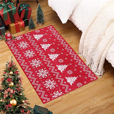 Christmas Rug Non-Slip Washable Snowflake Area Rugs for Living Room Rubber Backing