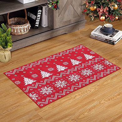 Christmas Rug Non-Slip Washable Snowflake Area Rugs for Living Room Rubber Backing