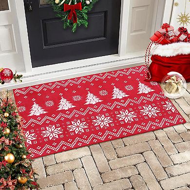 Christmas Rug Non-Slip Washable Snowflake Area Rugs for Living Room Rubber Backing