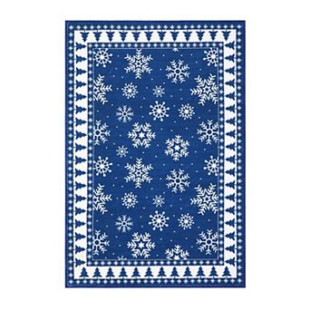 Washable Christmas Area Rug Snowflake Xmas Tree Holiday Decor Rugs Non Slip Low Pile Carpet