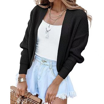 Cropped Cardigan Women Long Sleeve Solid Color Slim Fit Soft Knit Sweater