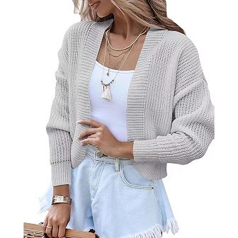 Cropped Cardigan Women Long Sleeve Solid Color Slim Fit Soft Knit Sweater